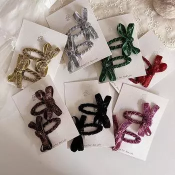 1 пара блестящих заколок для волос для девочек, рождественские модные заколки-банты, челки, видеозажим, блестящие однотонные заколки для волос, детские аксессуары для волос кофейный