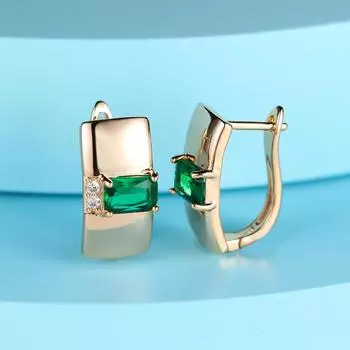 1 пара блестящих зеленых циркониевых квадратных серег для женщин, винтажные золотые украшения класса люкс золотой/зелёный