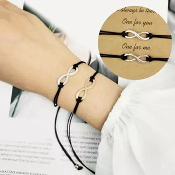 1 пара браслетов для пар «Бесконечность» с карточкой, регулируемый плетеный браслет ручной работы из веревки золотистый