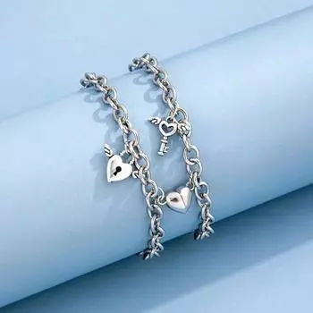 1 пара браслетов для пар, регулируемый размер, браслет с магнитным креплением в форме сердца, подходящий браслет в форме сердца