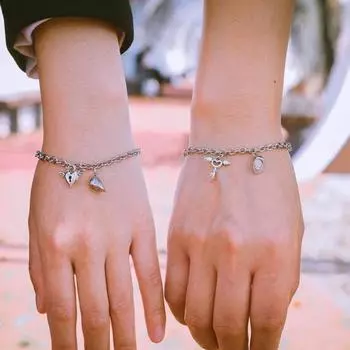 1 пара браслетов для пар, регулируемый размер, браслет с магнитным креплением в форме сердца, подходящий браслет в форме сердца