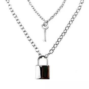 1 пара, цепочка из нержавеющей стали в стиле хип-хоп, рок, ожерелье с ключом и замком, ожерелье с замком для пары, брендовые ювелирные изделия, вечная любовь 50cm