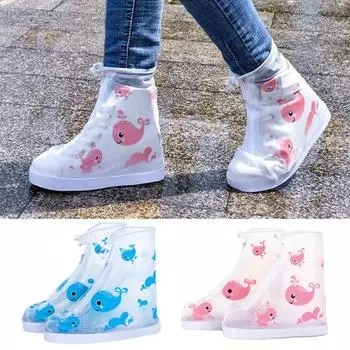 1 пара чехлов для обуви от дождя с нескользящей подошвой, водонепроницаемые износостойкие застежки-молнии, защитные чехлы для обуви с мультяшным принтом для детей M розовый