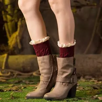 1 пара чехлов на икры для сапог, кружевная отделка, толстые вязаные теплые носки выше колена, высокоэластичные, нескользящие, безногие носки для икр белый