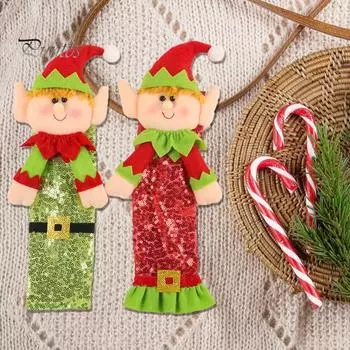 1 пара чехлов на ручки холодильника, рождественские чехлы на ручки холодильника в виде эльфа, простая установка, чехлы на ручки эльфа в виде шапки Санты для кухонной техники 1 Pair