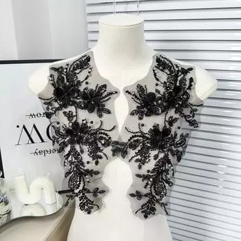 1 пара черно-белых блесток, бусины для ногтей, декоративные цветы, свадебное платье, аксессуары, нашивки чёрный
