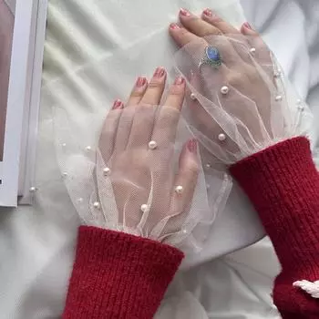 1 пара черно-белых перчаток для фотосъемки с бусинами и сеткой, маникюрные реквизиты для фотосъемки, поддельные плиссированные накладные ногти, аксессуары для демонстрации белый