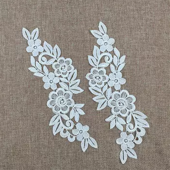 1 пара черного вышитого кружева с цветочным воротником, отделка декольте, аппликация «сделай сам» - белый