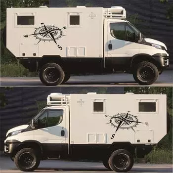 1 пара черных наклеек с компасом, графические наклейки 90x60 см для автомобиля, грузовика, кемпера, фургона
