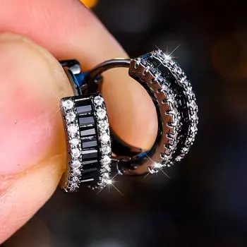 1 пара черных, золотистого цвета, серьги-крючки с черным камнем в огранке принцессы, висячие серьги, свадебные украшения, подарки чёрный