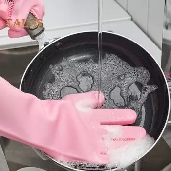 1 пара чистящих перчаток, противоожоговые многоразовые силиконовые перчатки для мытья посуды с тонкой щетиной для дома фиолетовый
