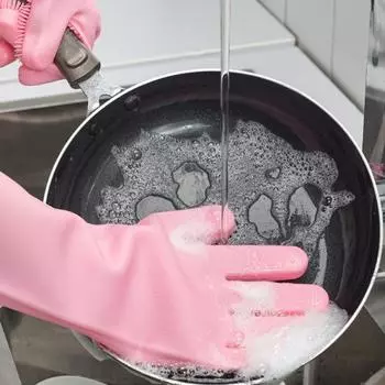 1 пара чистящих перчаток, противоожоговые многоразовые силиконовые перчатки для мытья посуды с тонкой щетиной для домашней кухни зелёный