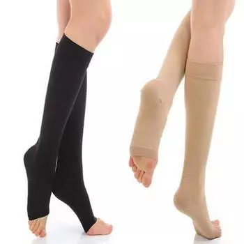 1 пара чулок для лечения варикозного расширения вен, высокоэластичные, воздухопроницаемые, устойчивые к царапинам, унисекс, компрессионные, с открытым носком, поддерживающие чулки L чёрный