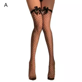 1 пара чулок с бантом, дышащие, впитывающие пот, женские сексуальные ажурные чулки до бедра A чёрный