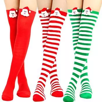 1 пара чулок Санта высокие носки выше колена рождественские аксессуары теплые