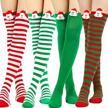 1 пара чулок Санта высокие носки выше колена рождественские аксессуары теплые