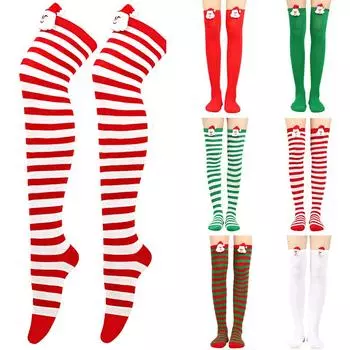 1 пара чулок Санта высокие носки выше колена рождественские аксессуары теплые