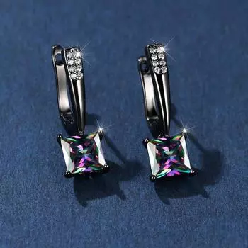 1 пара, цвет черного золота, квадратная огранка, белый, черный, синий, разноцветный камень, серьги-крючки, висячие серьги-клипсы, свадебные серьги, ювелирные изделия, подарки белый