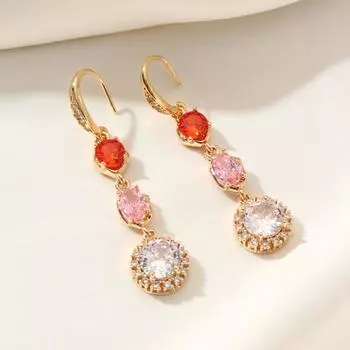 1 пара цветных геометрических овальных круглых сережек-кисточек для женщин, серьги-крючки с кубическим цирконием, ювелирные изделия, аксессуары для свадебной вечеринки разноцветный