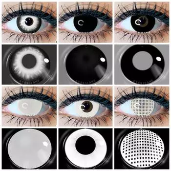 1 пара цветных контактных линз для косплея, сумасшедшие белые контактные линзы, аниме-линзы для черных глаз, линзы для макияжа на Хэллоуин