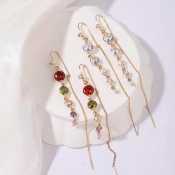 1 пара цветных круглых кисточек с кубическим цирконием, длинные висячие серьги-капли для женщин, пирсинг, серьги, аксессуары для ушей, ювелирные изделия разноцветный