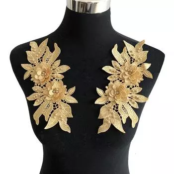 1 пара цветочных ажурных 3D кружевных платьев с аппликацией из жемчуга и стразами, отделочные нашивки из материалов для рукоделия, вышивка, аксессуары для шитья своими руками