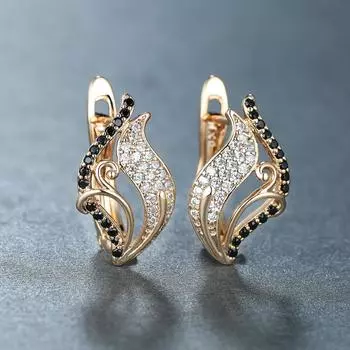 1 пара цветочных сережек из розового золота, белые, черные серьги с цветочным камнем, висячие серьги-крючки, ювелирные изделия чёрный