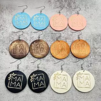 1 пара деревянных серег с гравировкой, круглые деревянные серьги в форме бляшки