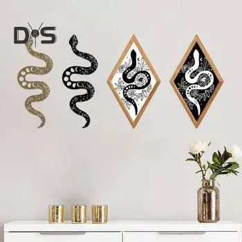 1 пара деревянных змей настенных украшений для дома, офиса, гостиной, внутреннего и наружного настенного искусства, современное деревенское украшение в виде змеи, подвесной знак в виде животного 2pcs B