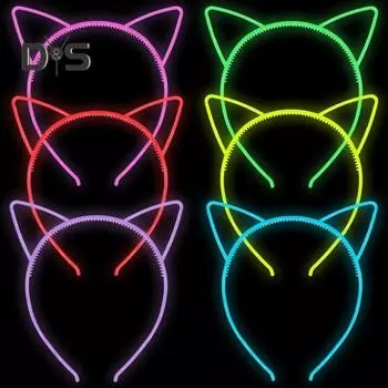 1 пара, детская пластиковая повязка на голову из смолы, светящаяся в темноте обруч для волос с кошачьими ушками, аксессуары для волос для дня рождения, косплея красный/оранжевый