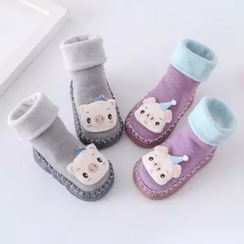 1 пара детских напольных носков с героями мультфильмов, теплые сапоги с героями мультфильмов, нескользящая обувь для малышей для младенцев 11cm серый
