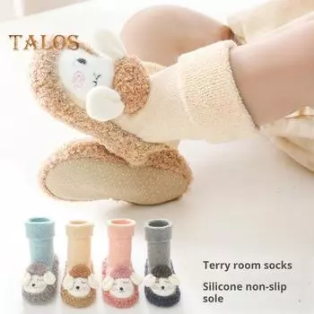 1 пара детских носков для детей от 1 до 3 лет с рисунком кукол из мультфильмов, всесезонная одежда, нескользящие носки для малышей, обувь для мальчиков и девочек, первые носки для ходьбы для младенцев L хаки