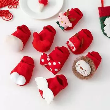 1 пара детских носков красного цвета, рождественская серия, нескользящие носки-тапочки для новорожденных мальчиков и девочек, тонкие домашние носки-поло для младенцев S