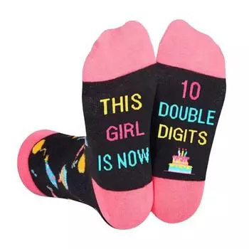 1 пара детских носков на день рождения с красочным принтом для 10-летнего ребенка на день рождения розовый/чёрный