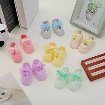 1 пара детских носков с кружевными бантами и лентами, летние тонкие детские нескользящие носки-лодочки, носки-лодочки для девочек, детские носки для ходьбы 0-1 years жёлтый
