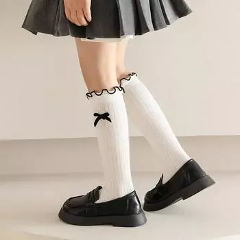 1 пара детских носков Simplicity для девочек, милые модные детские носки с бантом и оборками для девочек, хлопковые школьные носки для весны и осени L серый