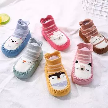 1 пара детских носков-слипов мультяшной формы, противоскользящие впитывающие пот носки-тапочки для малышей на весну 12cm светло-зеленый