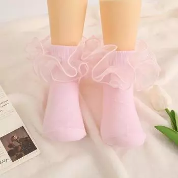 1 пара детских носков в стиле принцессы Лолиты с цветочным кружевным декором, однотонные мягкие дышащие эластичные противоскользящие носки для балета и танцев M вино красного