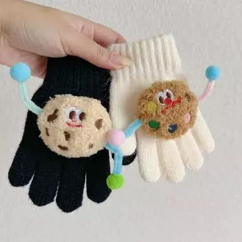 1 пара детских осенне-зимних вязаных перчаток с рисунком печенья, перчатки для мальчиков и девочек, высокие эластичные перчатки с ребристыми манжетами синий