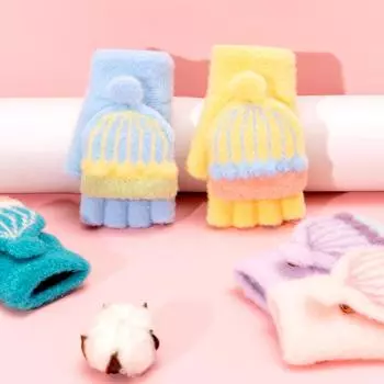 1 пара детских перчаток 6-11 лет, устойчивые к холоду, ветрозащитные, утепленные, плюшевые, теплые варежки, зимние, теплые, вязаные перчатки розовый