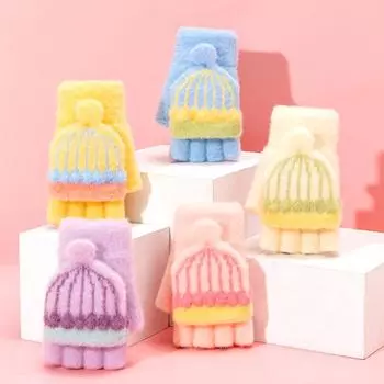 1 пара детских перчаток, уличные ветрозащитные утолщенные плюшевые теплые варежки, устойчивые к холоду, 6-11 лет, вязаные перчатки с рисунком из мультфильмов фиолетовый