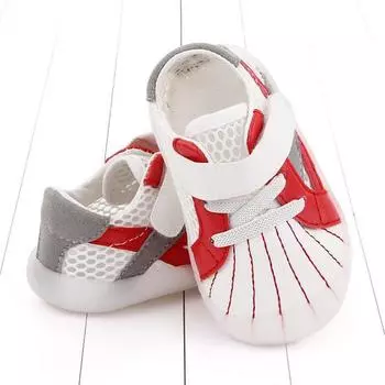 1 пара детских сандалий, дышащая искусственная кожа на резиновой подошве, сетчатая обувь для малышей First Walker 14 красный