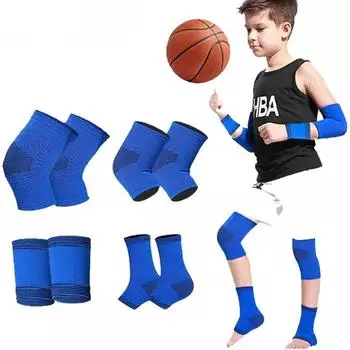 1 пара детских спортивных наколенников, налокотников, защитников запястий, фиксаторов лодыжек, для мальчиков и девочек, детские наколенники для баскетбола, волейбола и спорта L (40-55KG)