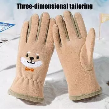 1 пара детских термальных перчаток с рисунком из мультфильма, мягкие, износостойкие, зимние, ветрозащитные хаки