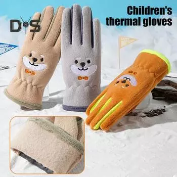 1 пара детских термоперчаток с рисунком из мультфильма, мягкие износостойкие зимние ветрозащитные водонепроницаемые термоперчатки A темно-синий