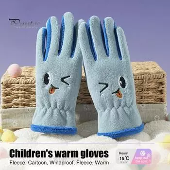 1 пара детских термоперчаток с рисунком из мультфильма, мягкие износостойкие зимние ветрозащитные водонепроницаемые термоперчатки A хаки