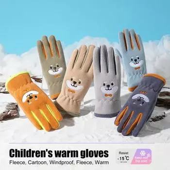 1 пара детских термоперчаток с рисунком из мультфильма, мягкие износостойкие зимние ветрозащитные водонепроницаемые термоперчатки A темно-синий