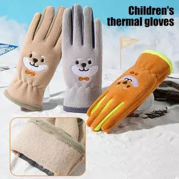 1 пара детских термоперчаток с рисунком из мультфильма, мягкие износостойкие зимние ветрозащитные водонепроницаемые термоперчатки A темно-синий