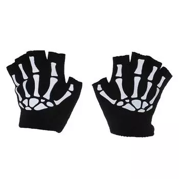 1 пара детских вязаных перчаток без пальцев со скелетом, теплые светящиеся в темноте варежки One Size чёрный