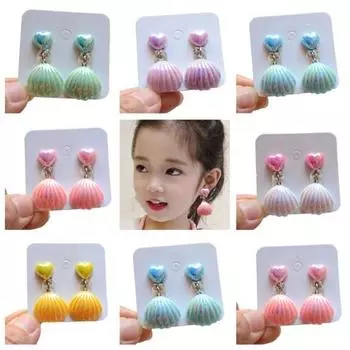 1 пара детских зажимов для ушей в форме ракушки, очаровательные яркие детские серьги в дизайне принцессы, аксессуары белый